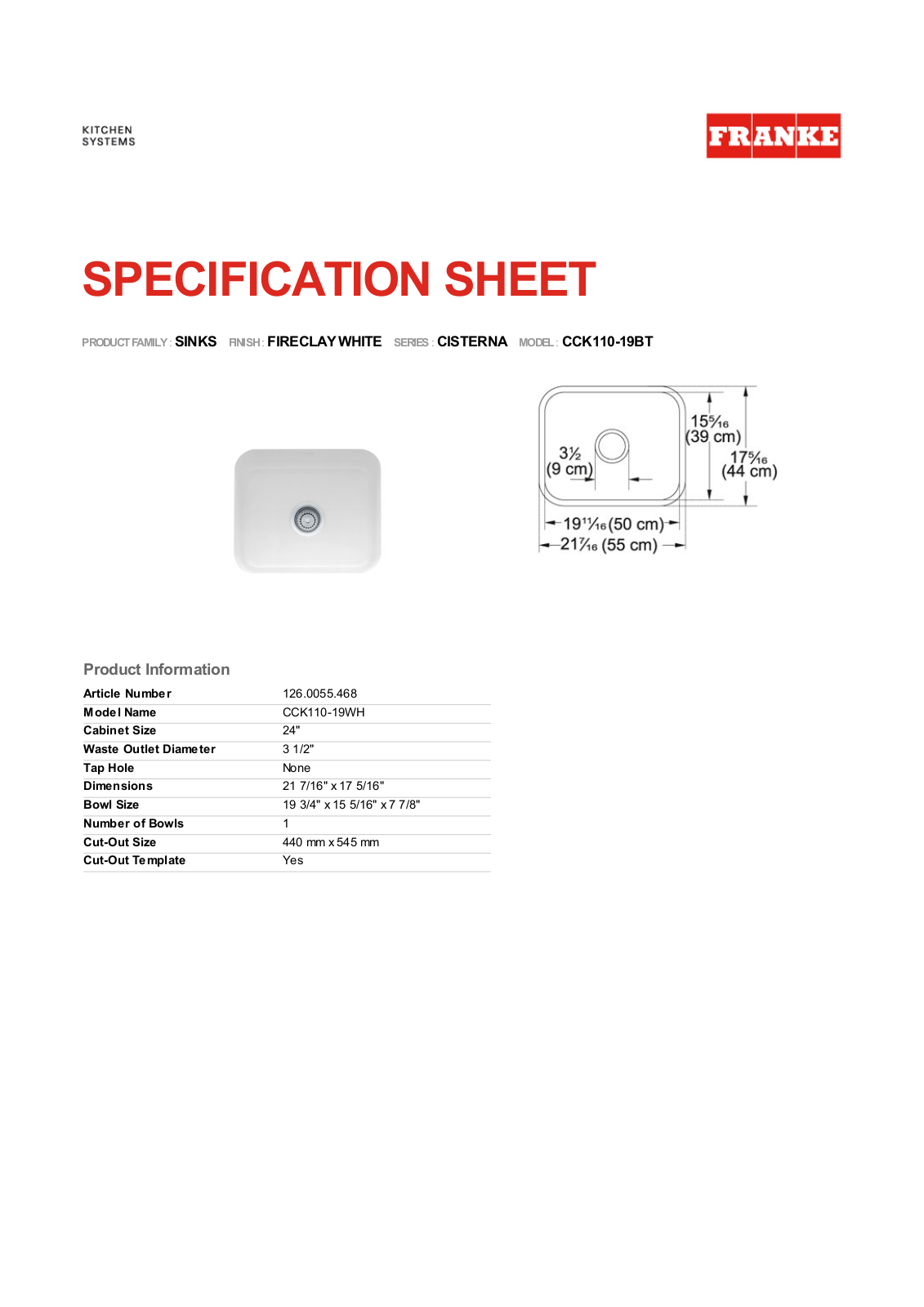 Franke Foodservice CCK110-19BT User Manual