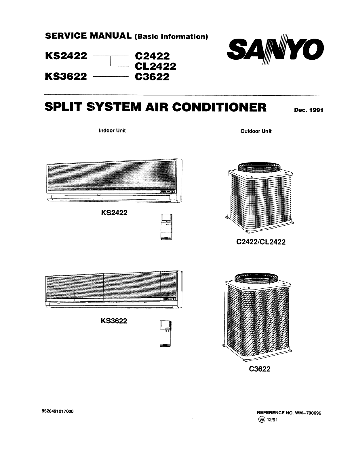 Sanyo C3622, CL2422, C2422, KS3622, KS2422 Service Manual