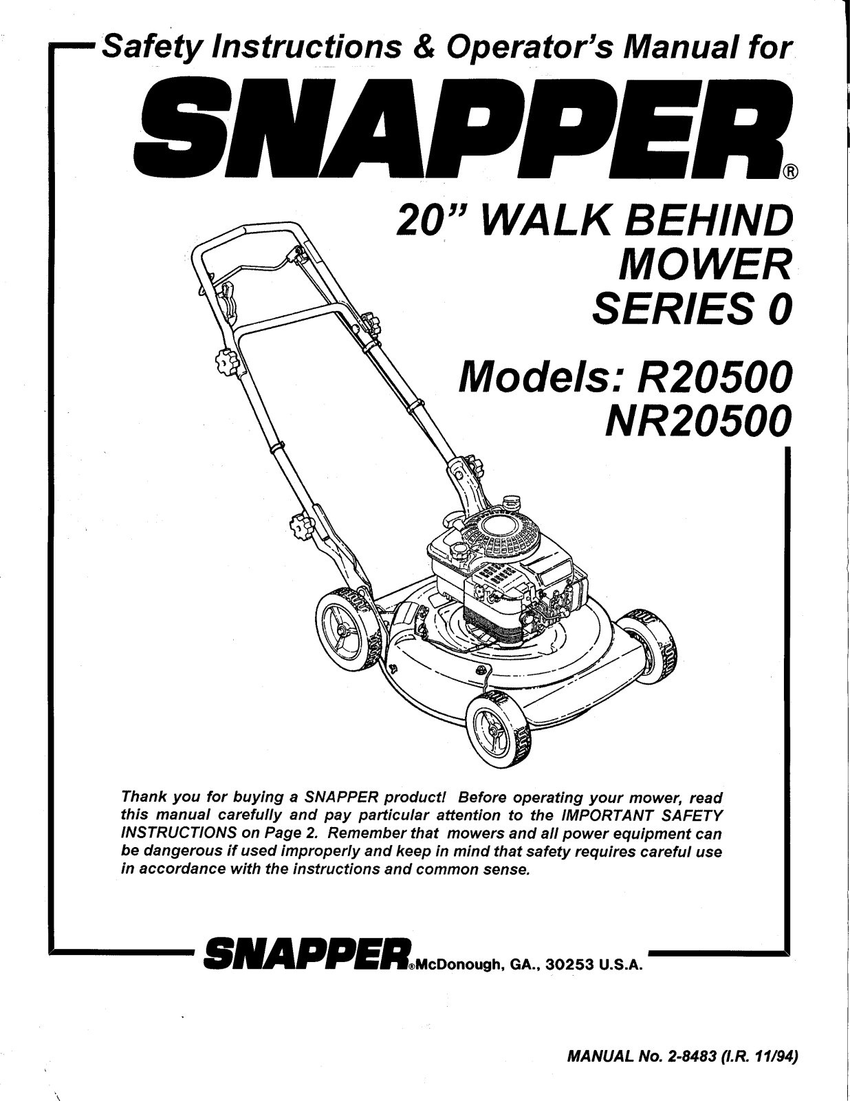 Snapper R20500, NR20500 User Manual 2