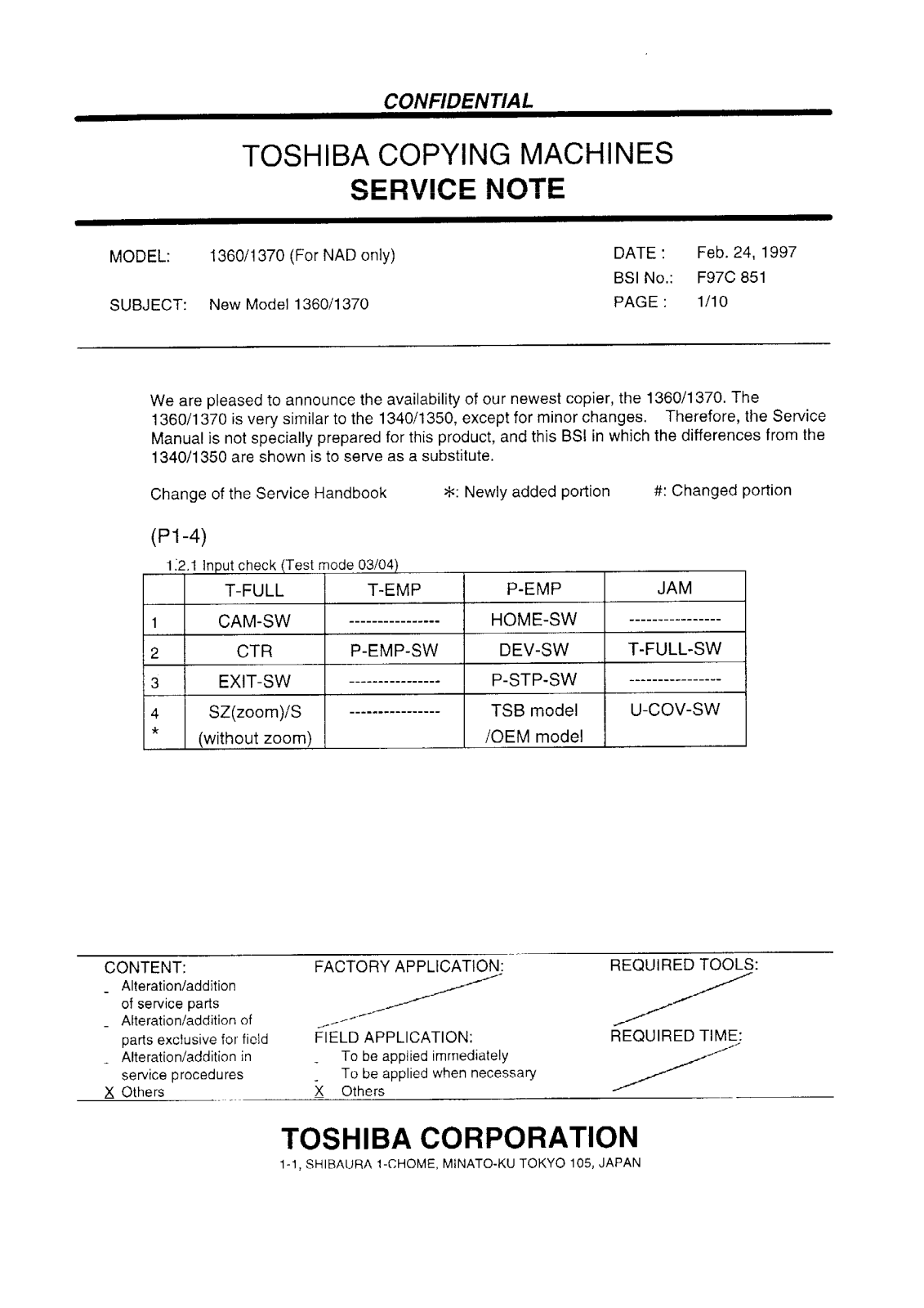 Toshiba f97c851 Service Note