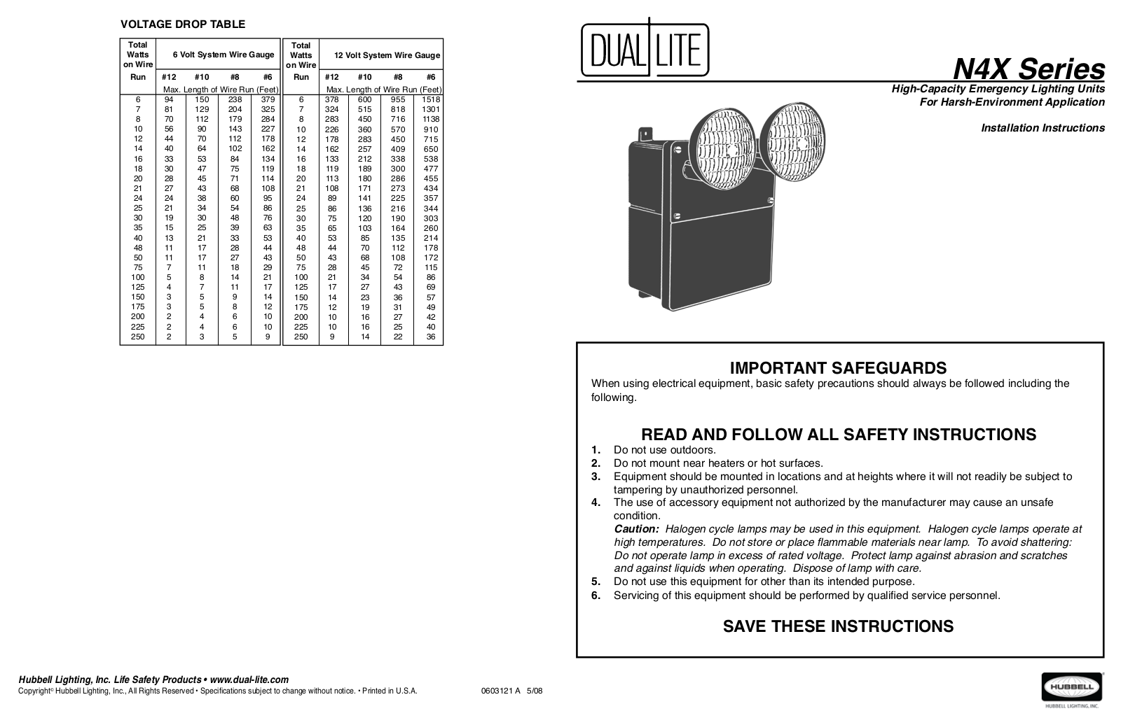 Hubbell N4X Installation Instructions Manual