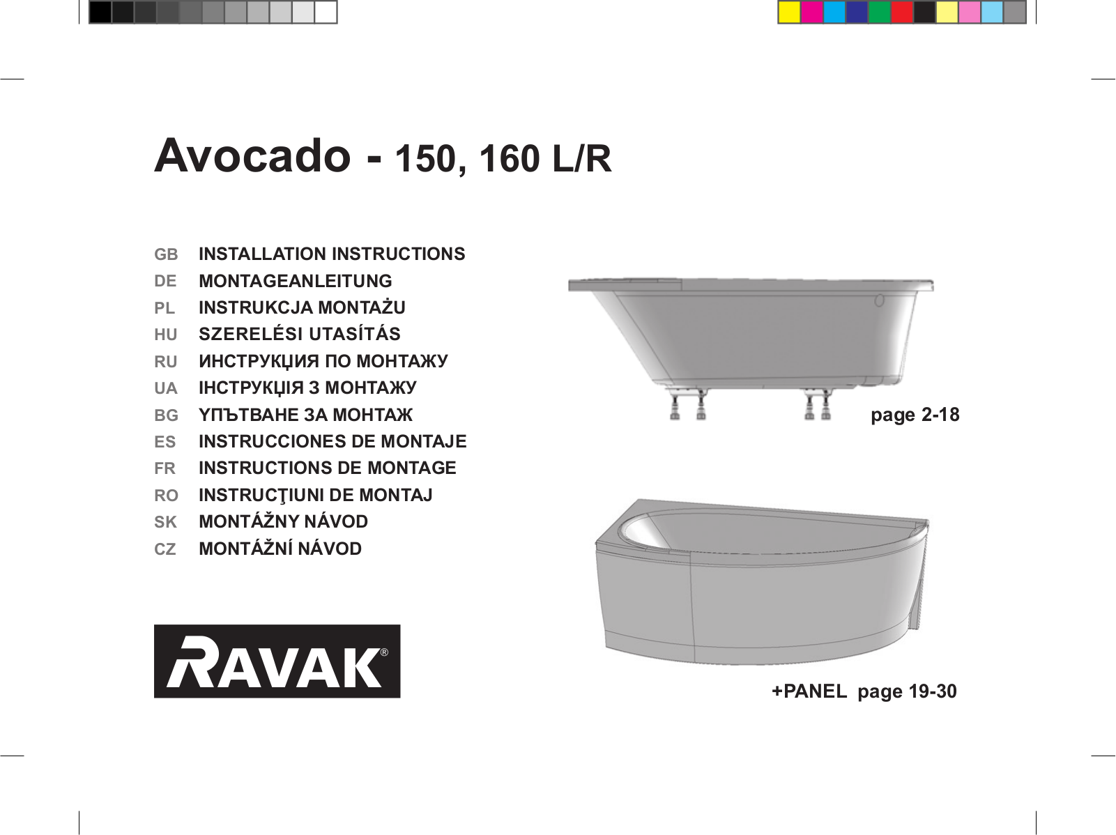 Ravak Avocado - 150R, Avocado - 160R, Avocado - 150L, Avocado - 160L INSTALLATION INSTRUCTIONS