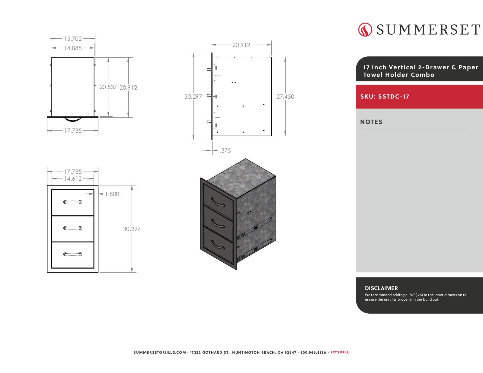 Summerset SSTDC-17 Line Drawing - ManualMachine.com