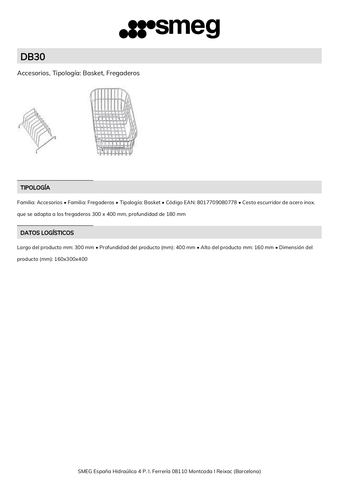 Smeg DB30 Product Information Sheet