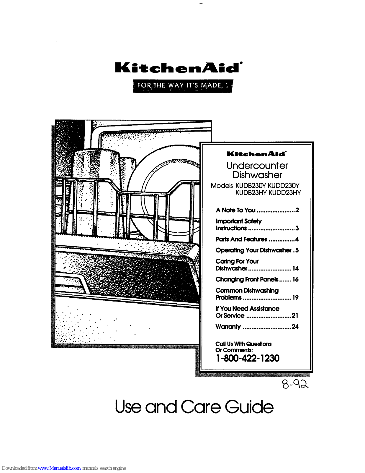 KitchenAid KUDB230Y, KUDB23HY, KUDD23HY, KUDD230Y Use And Care Manual