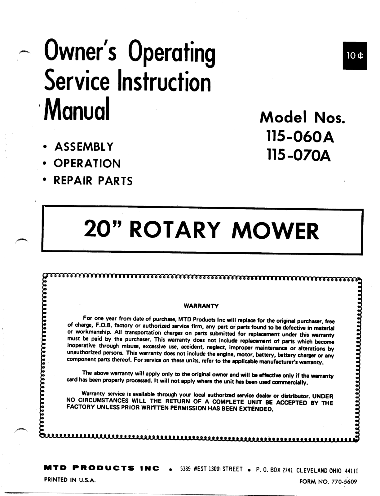 MTD 115-070A, 115-060A User Manual