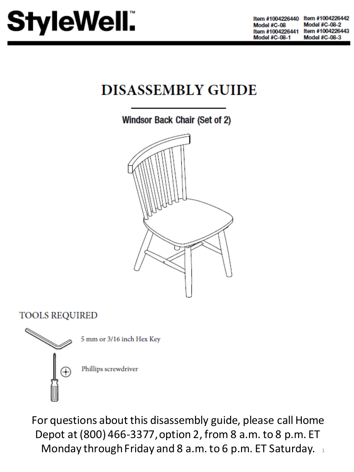 StyleWell C-08 Instruction Manual