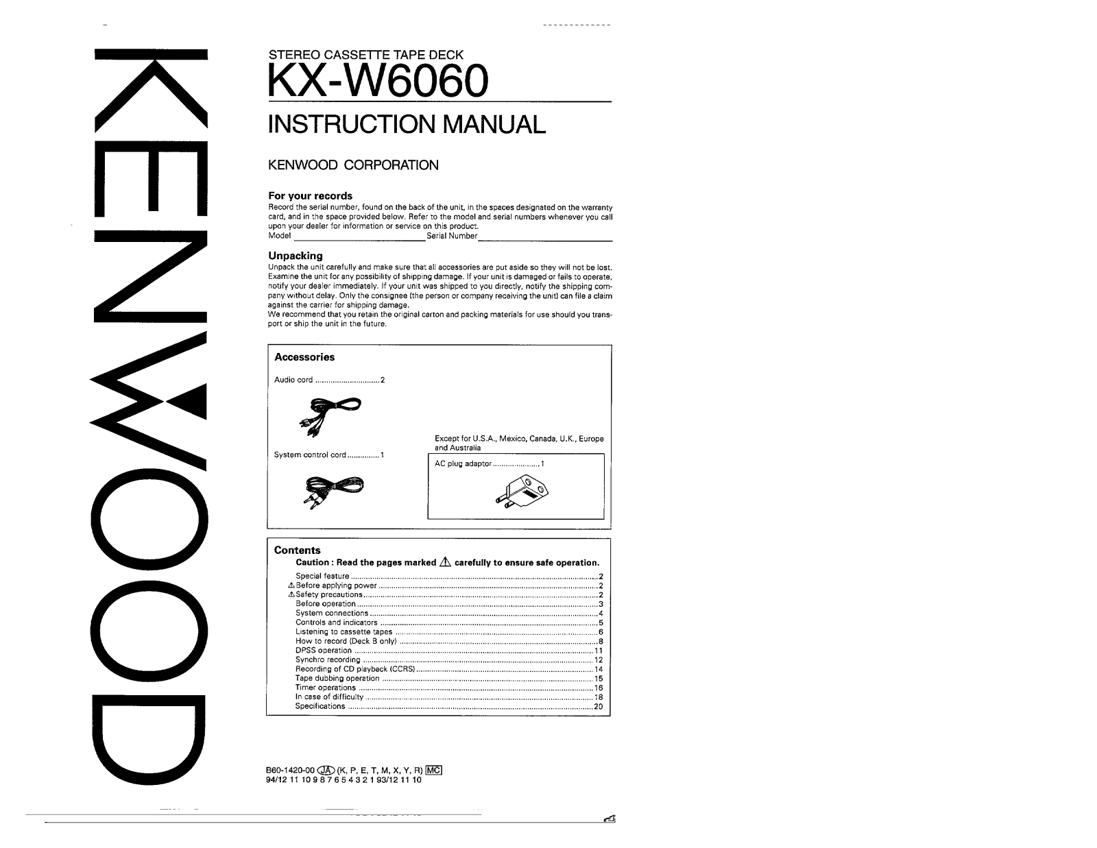 Kenwood KX-W6060 Owner's Manual