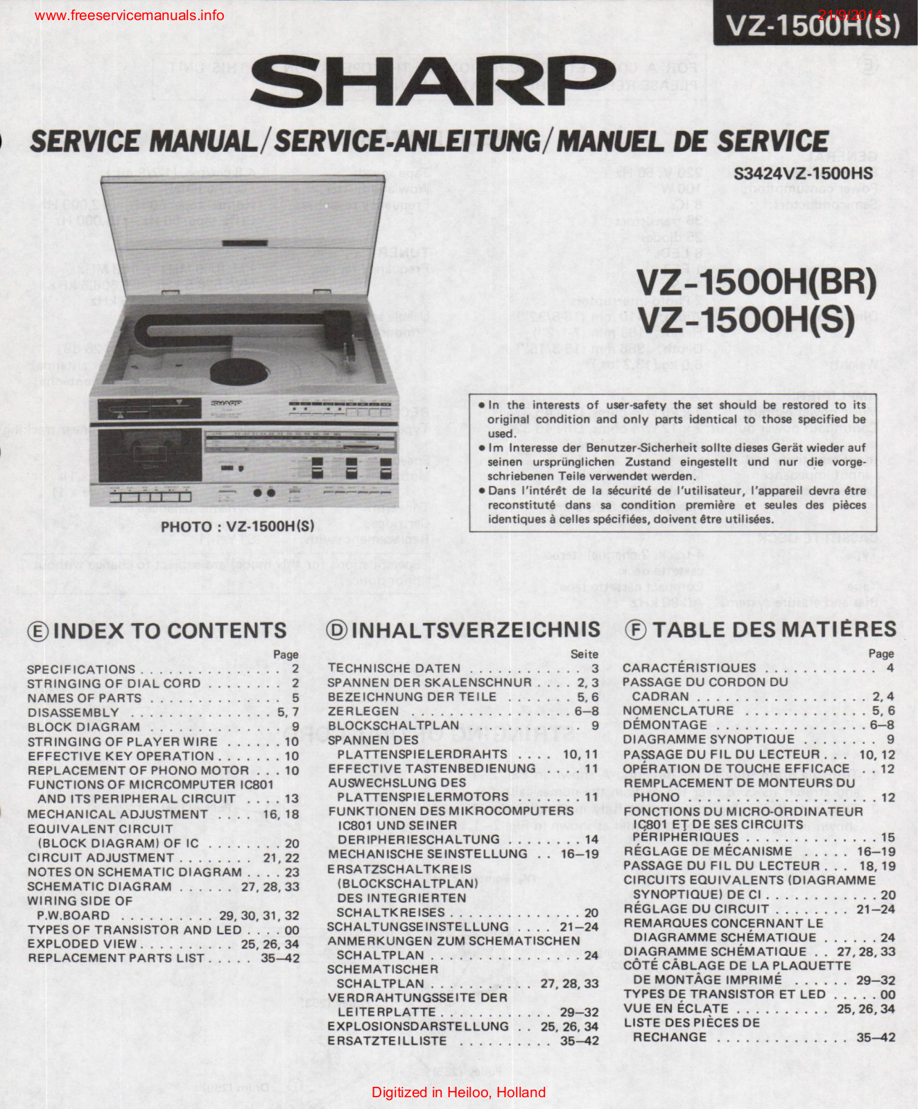 Sharp VZ-1500H User Manual