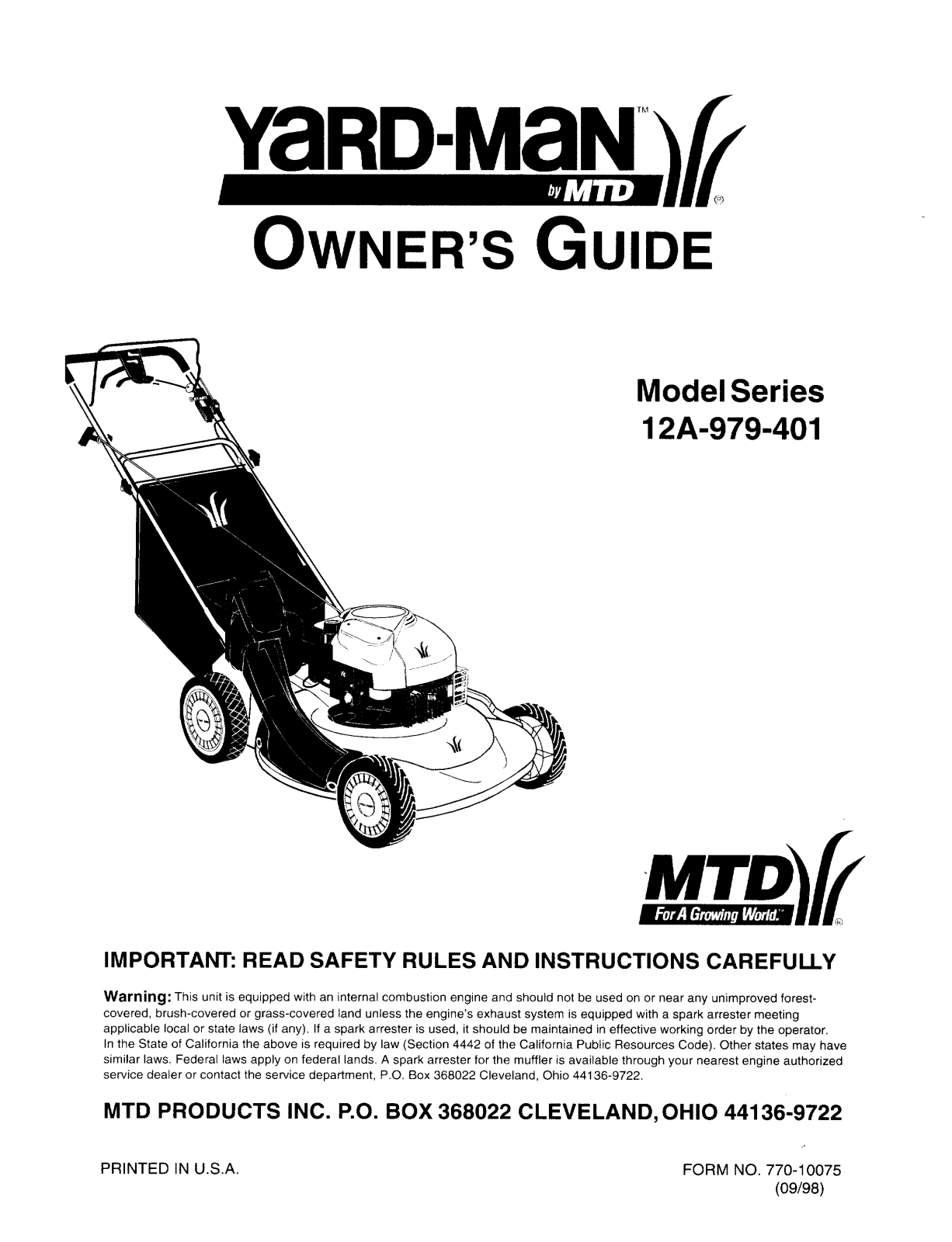 MTD 12A-979-401 User Manual