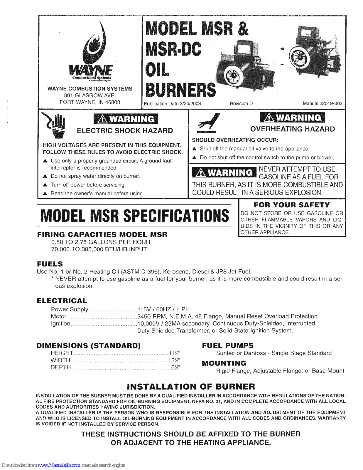 Wayne MSR, MSR-DC User Manual - ManualMachine.com