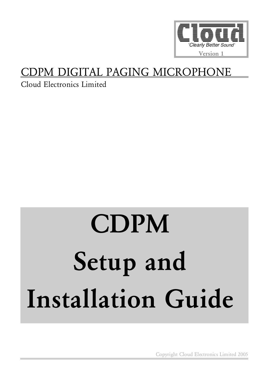 Cloud Electronics CDPM User Manual