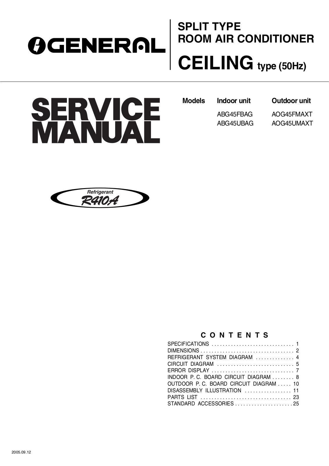General ABG45F, ABG45FBAG, AOG45FMAXT, ABG45U, ABG45UBAG Service Manual