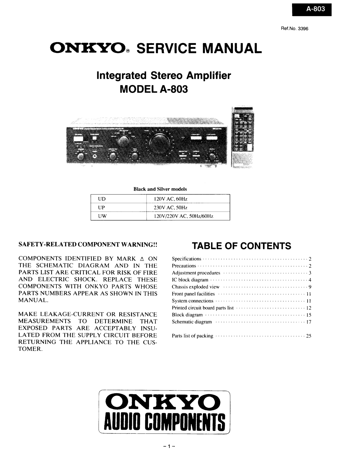 Onkyo A-803 Service Manual