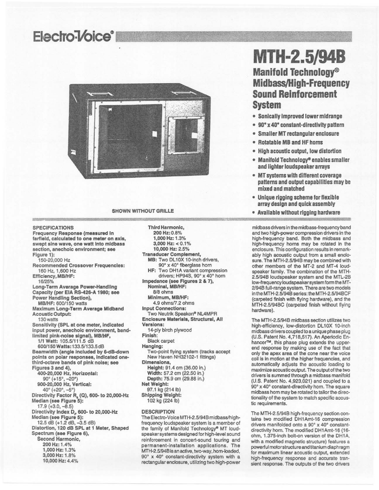 Electro-voice MTH-2.5-94B DATASHEET