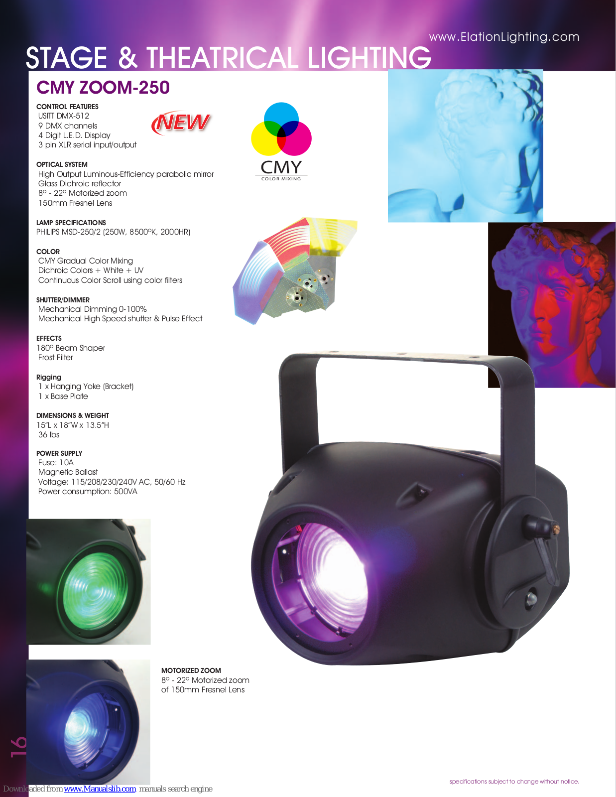 Elation CMY Zoom 250 Datasheet