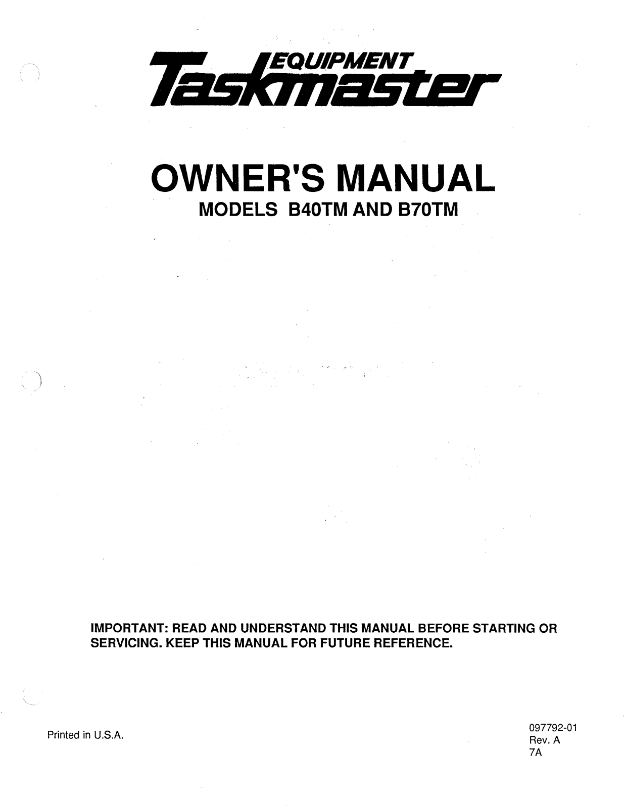 Desa Tech B40TM, B70TM Owner's Manual