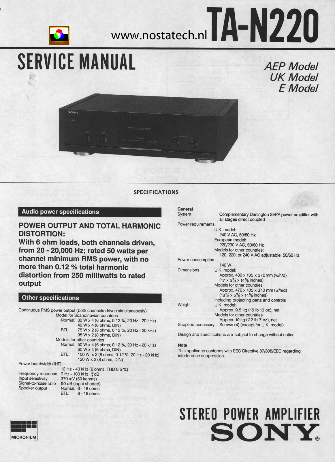 sony ta n220 Service Manual