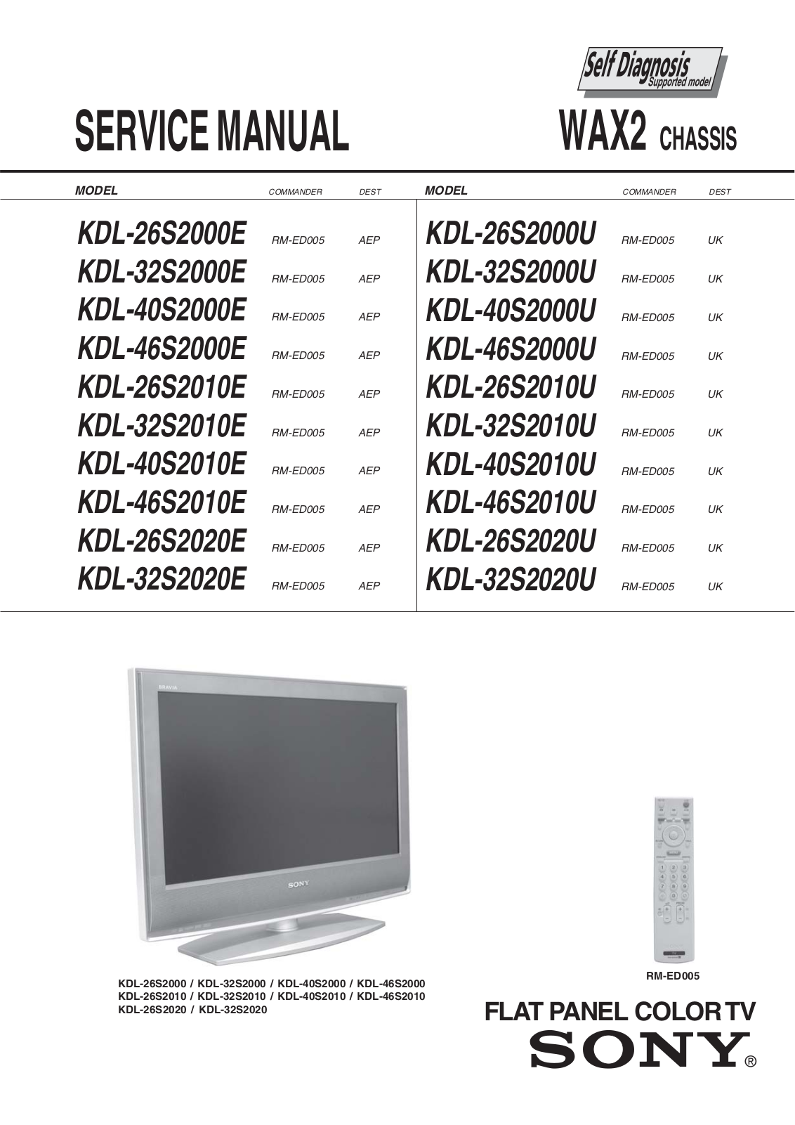 Sony KDL-26S2000E, KDL-32S2000E, KDL-40S2000E, KDL-46S2000E, KDL-26S2010E Service Manual