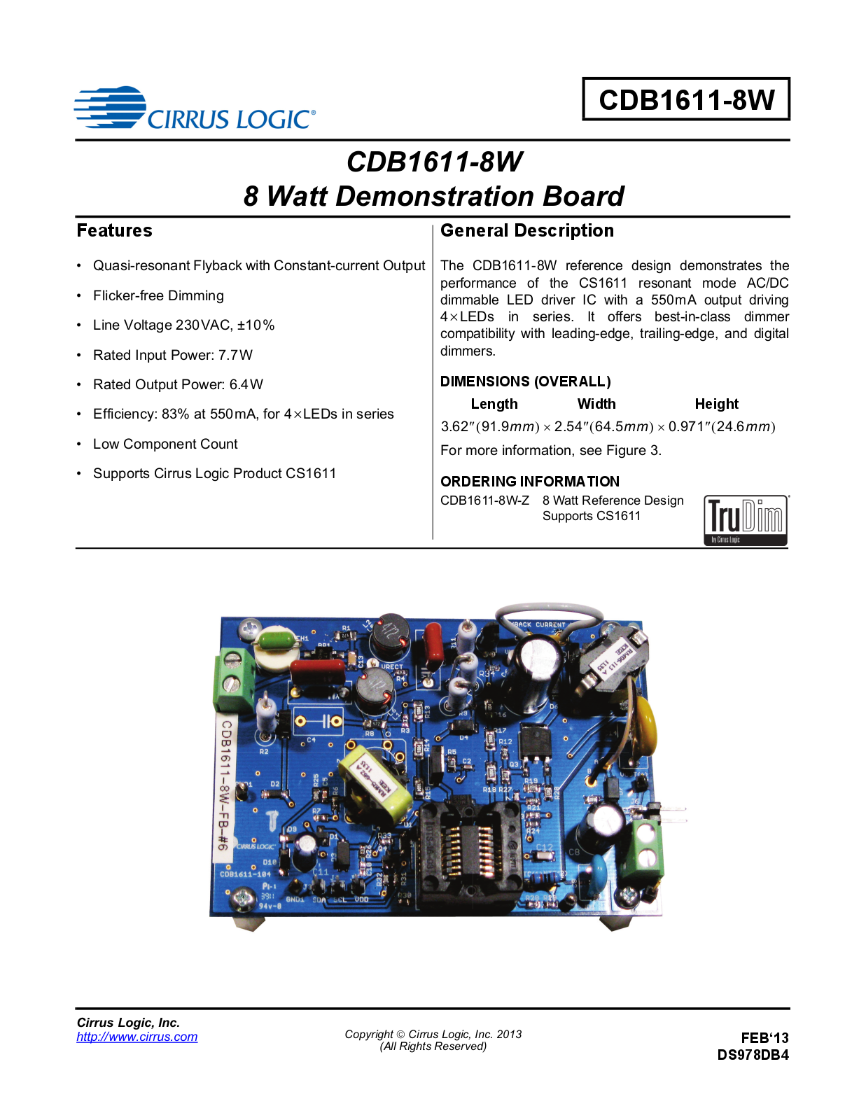 Cirrus Logic CDB1611-8W User Manual