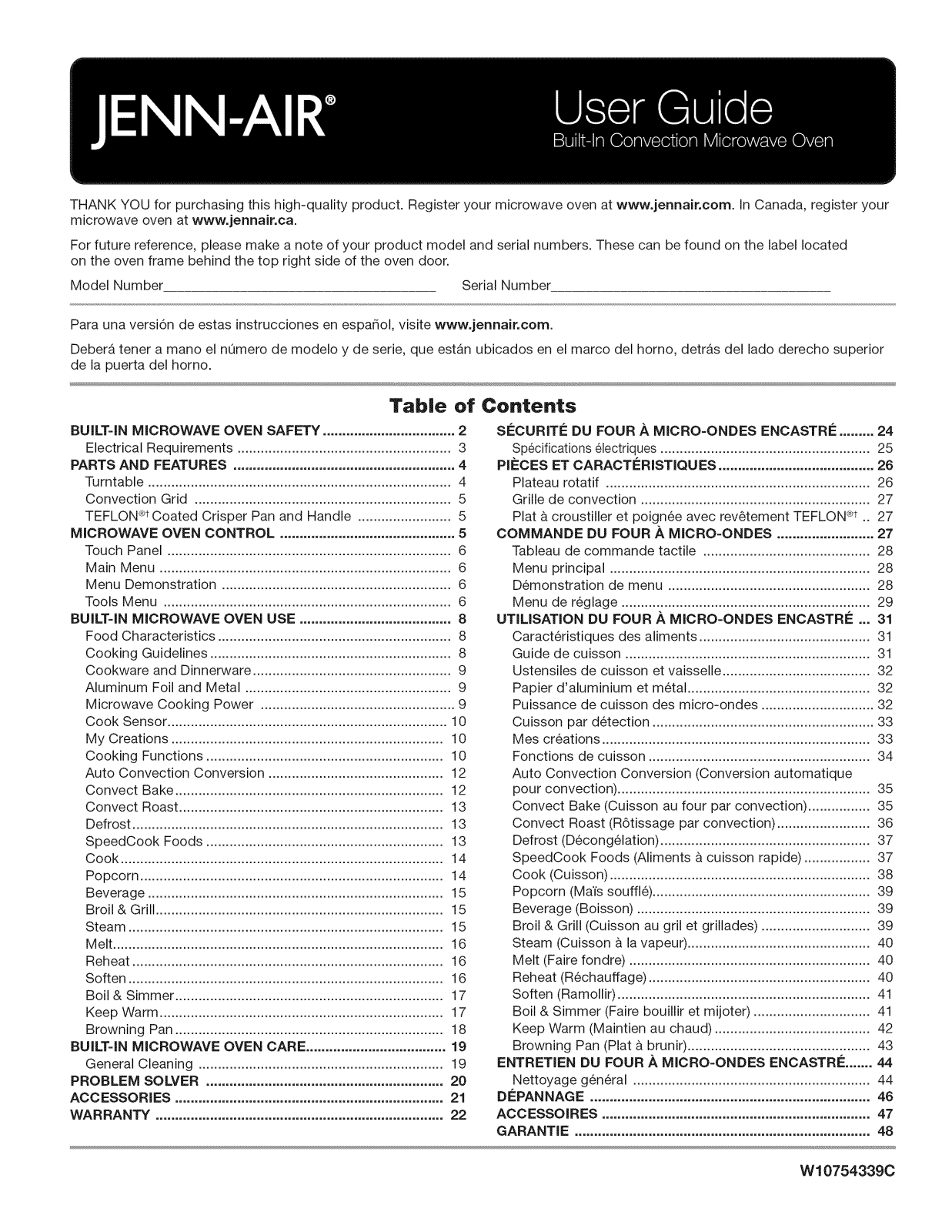 Jenn-Air JMW2430DS00, JMW2430DP00, JMW2430DB00, JMW2427DS02, JMW2427DS01 Owner’s Manual