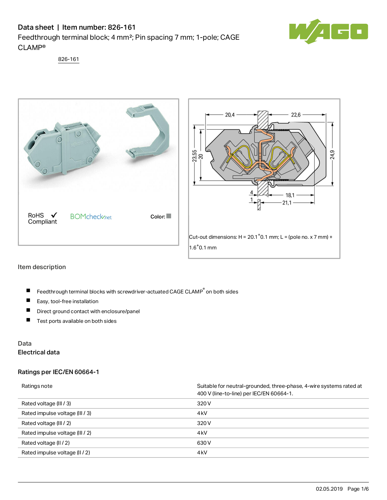 Wago 826-161 Data Sheet