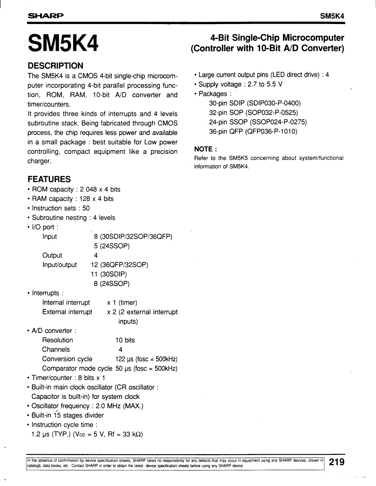 Sharp SM5K4 Datasheet