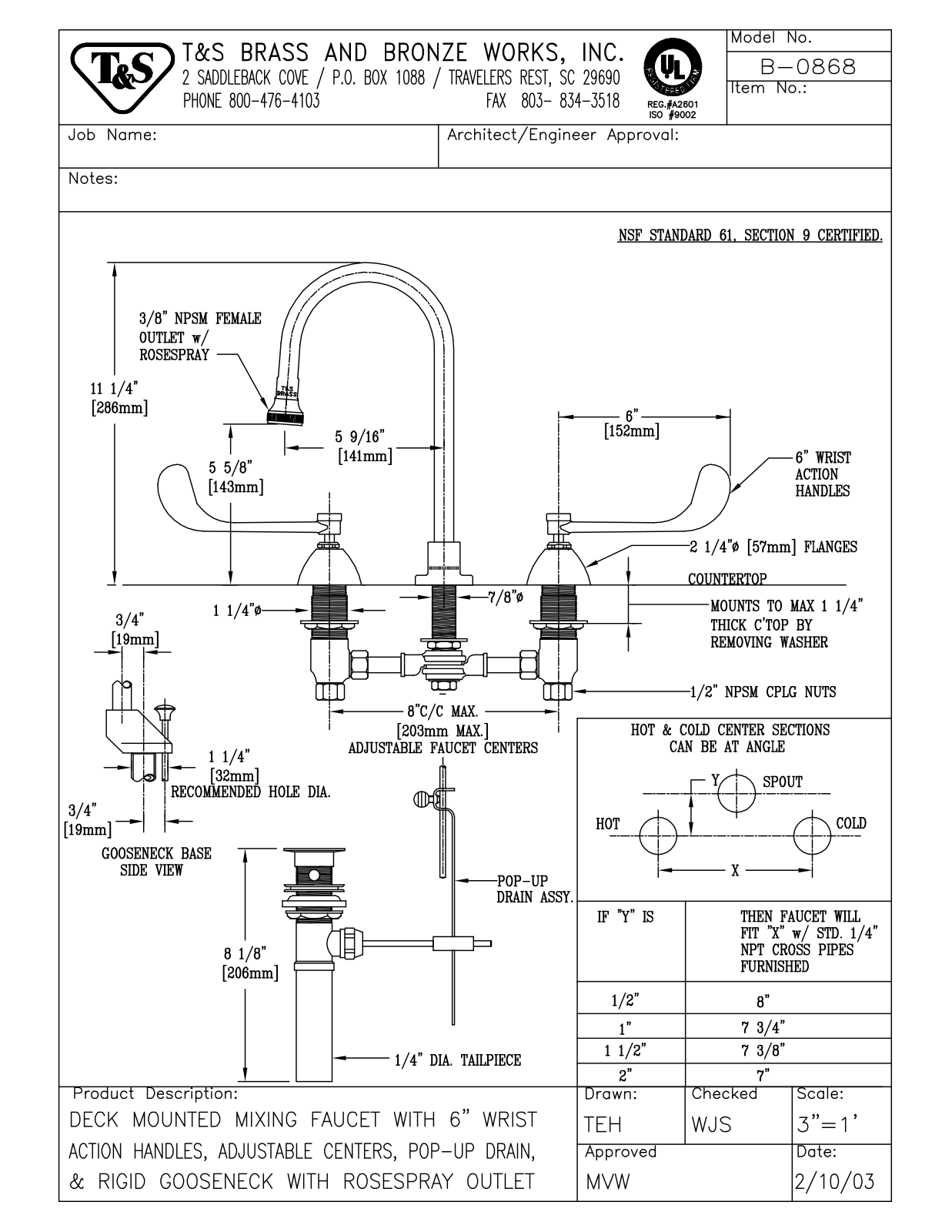 T&S Brass B-0868 User Manual