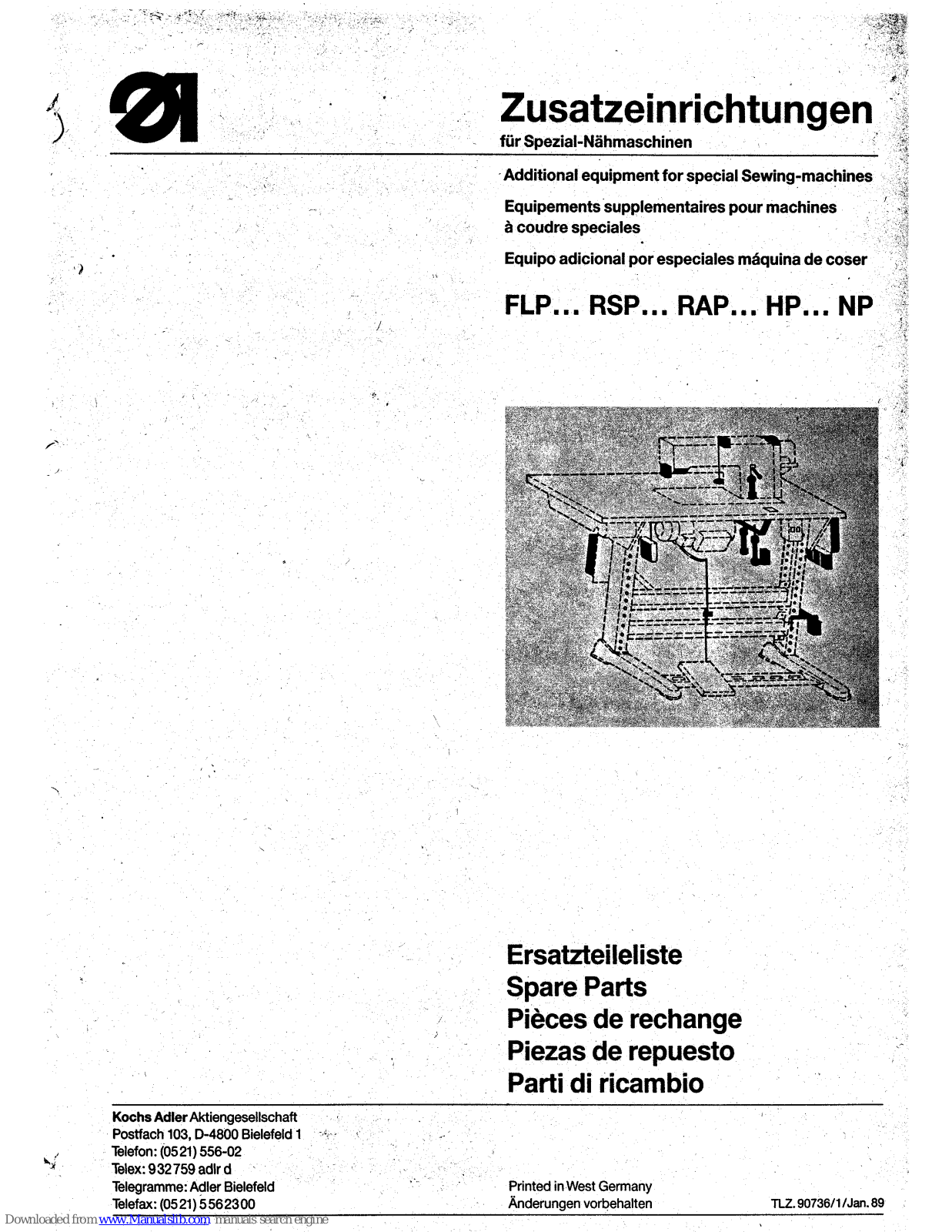 Duerkopp Adler FLP Series, RSP Series, RAP Series, HP Series, NP Series Additional Accessories Manual