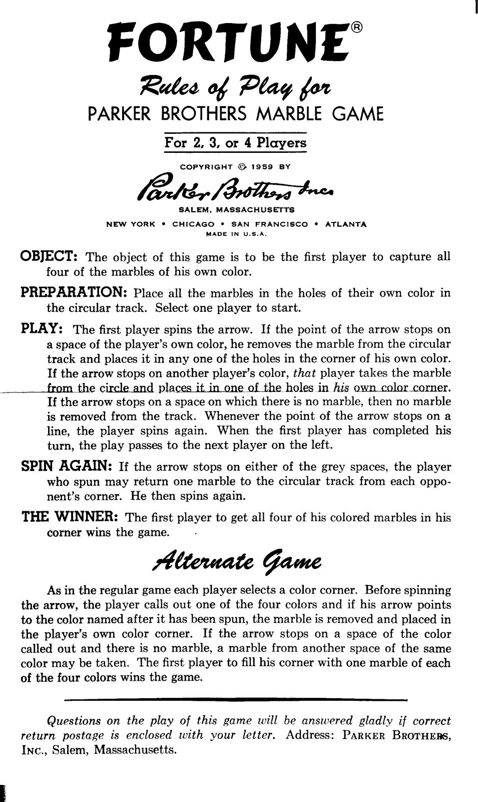 Hasbro FORTUNE User Manual