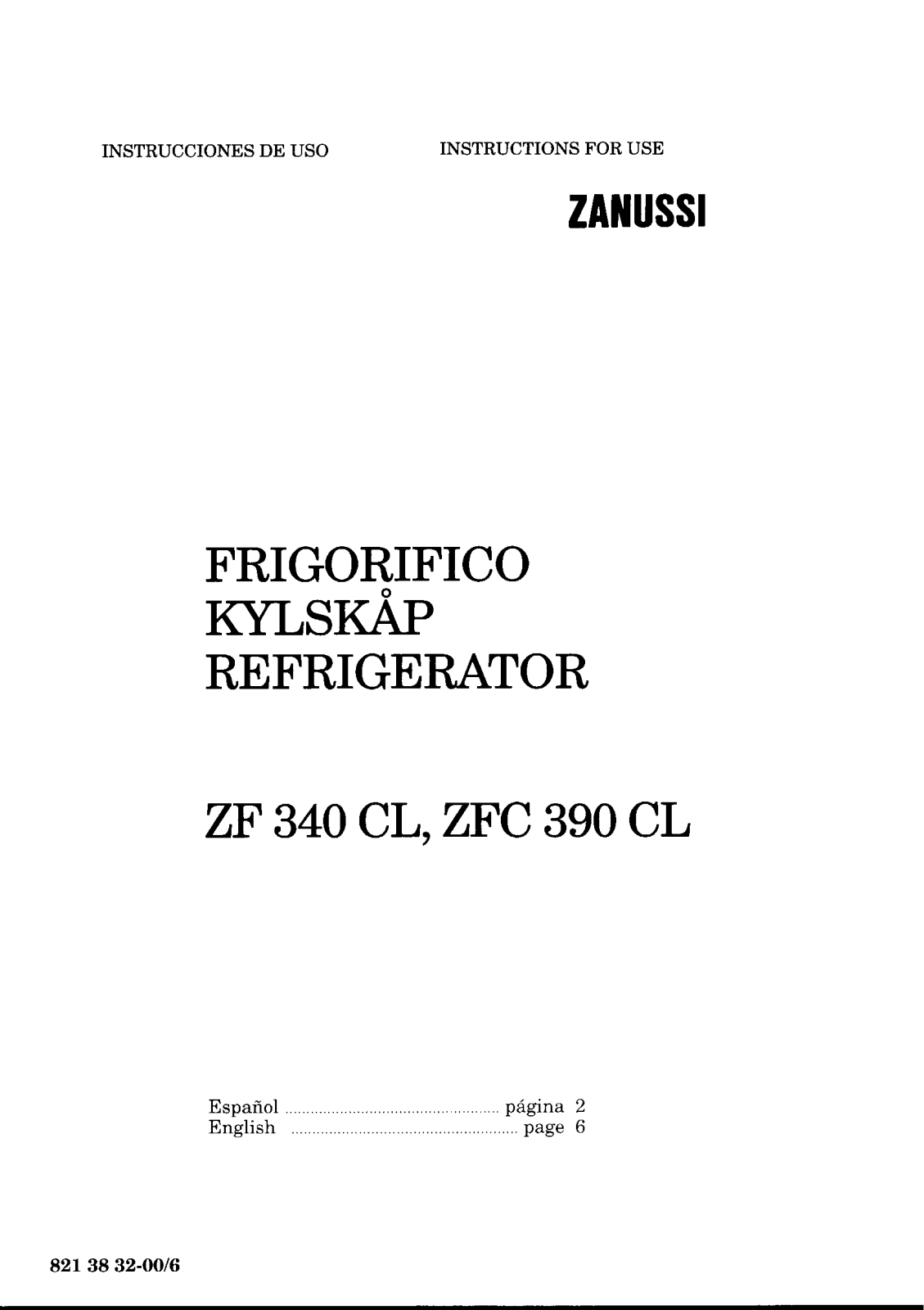 Zanussi zf340cl, ZFC390CL USER MANUAL