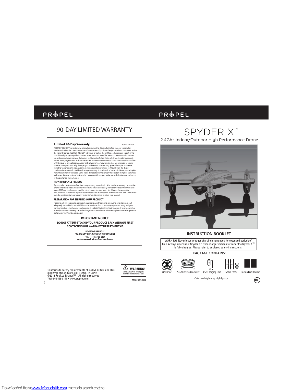 Propel RC SPYDER X Instruction Booklet