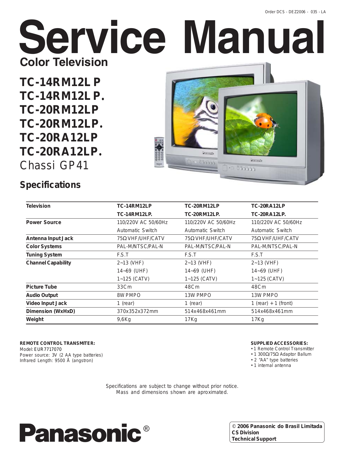 Panasonic TC-14RM12L P, TC-20RM12LP, TC-20RA12LP Service Manual