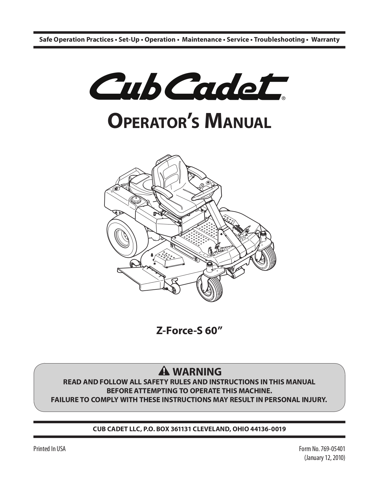 Cub cadet S 60 User Manual