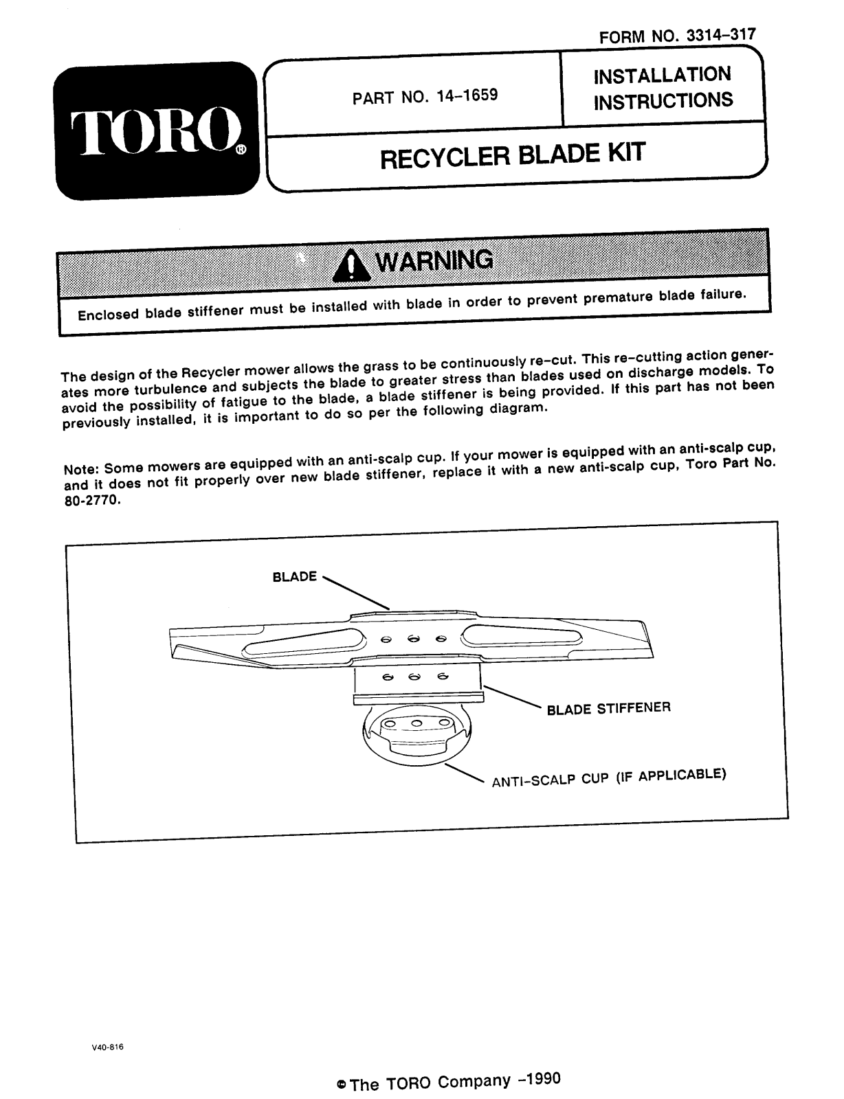 Toro 14-1659 Installation Instructions