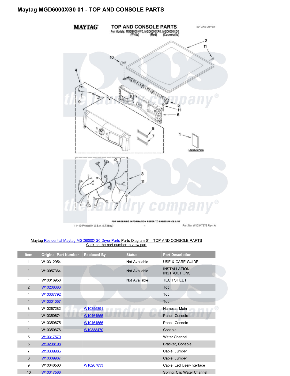 Maytag MGD6000XG0 Parts Diagram