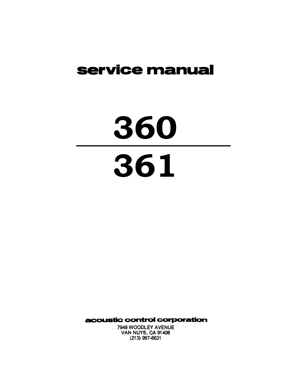 Acoustic 360, 361 Service Manual