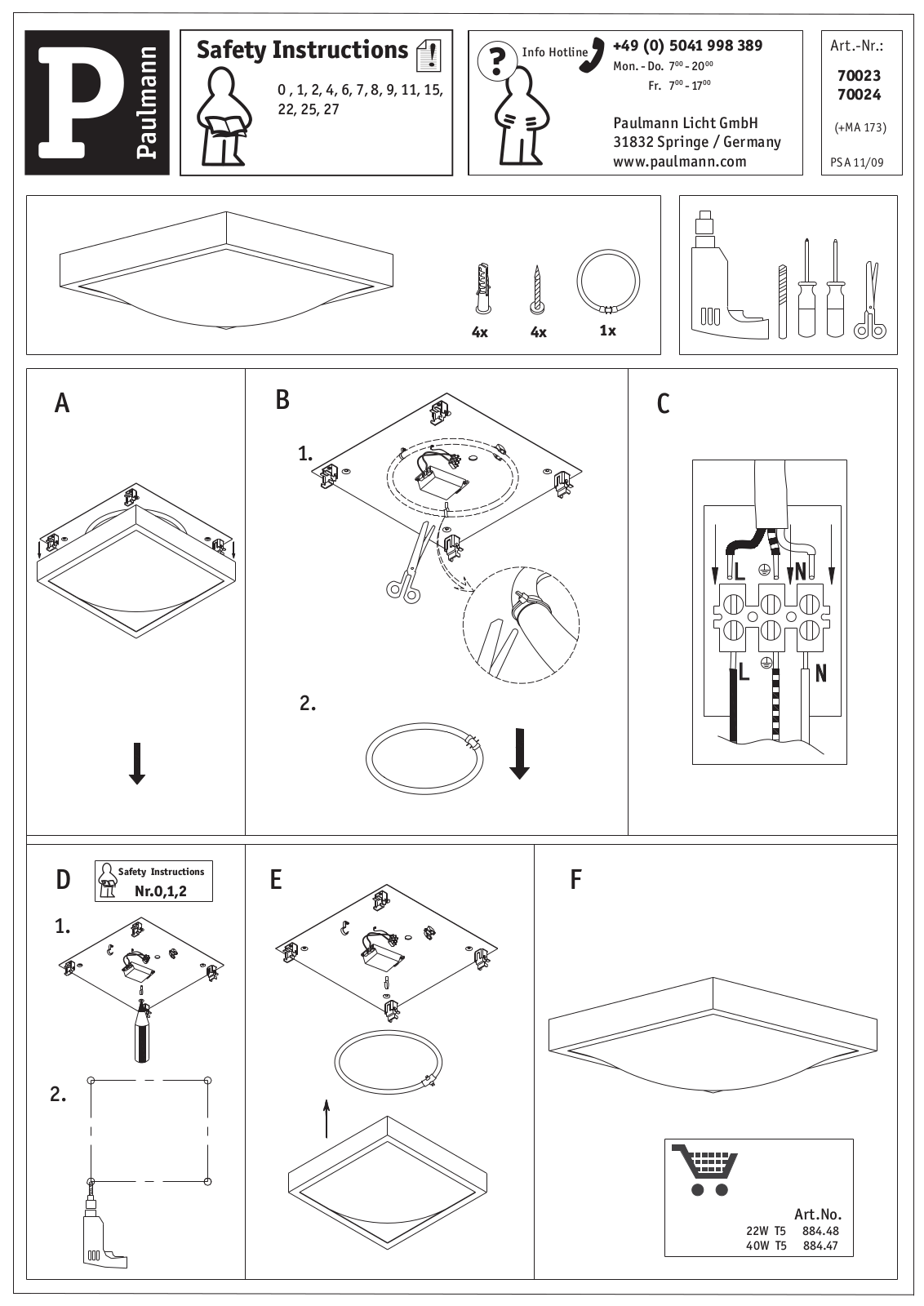 Paulmann 70023, 70024 Safety instructions - ManualMachine.com
