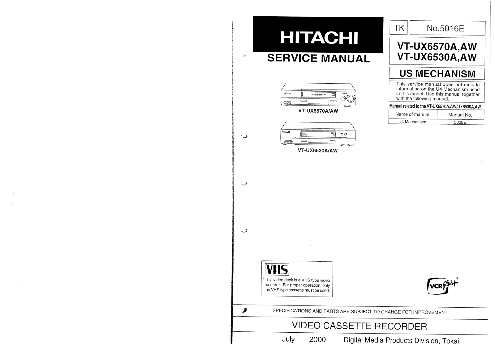 Hitachi VT-UX6570A, VT-UX6530A Service Manual