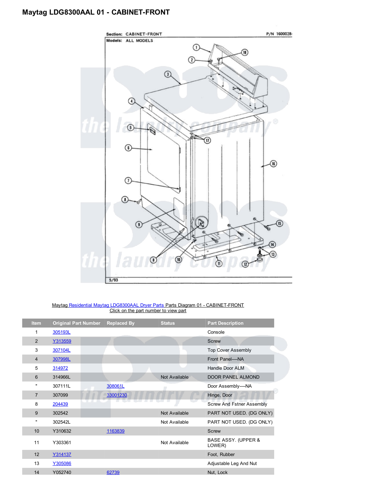 Maytag LDG8300AAL Parts Diagram