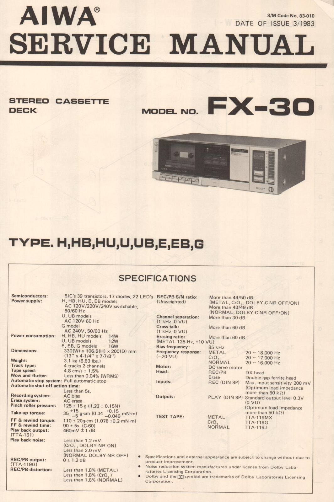 Aiwa FX-30 Service Manual