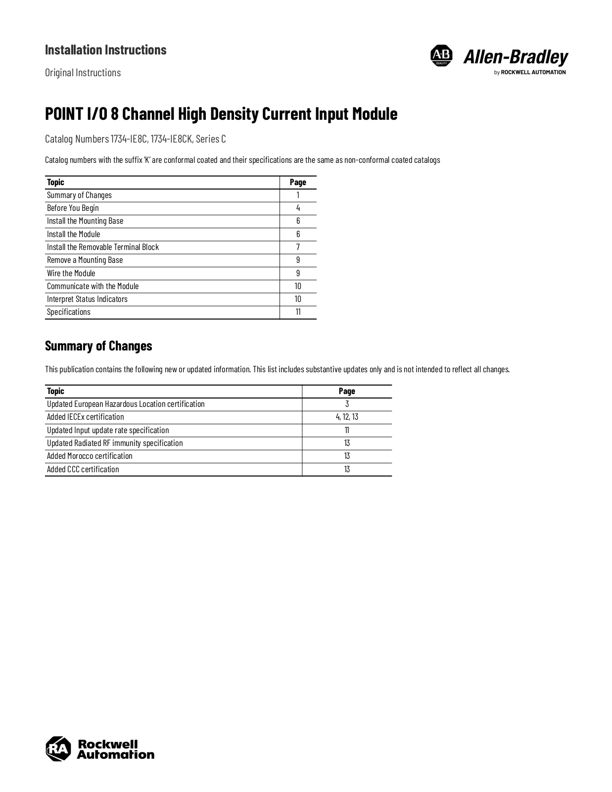 Rockwell Automation 1734-IE8C, 1734-IE8CK Installation Manual