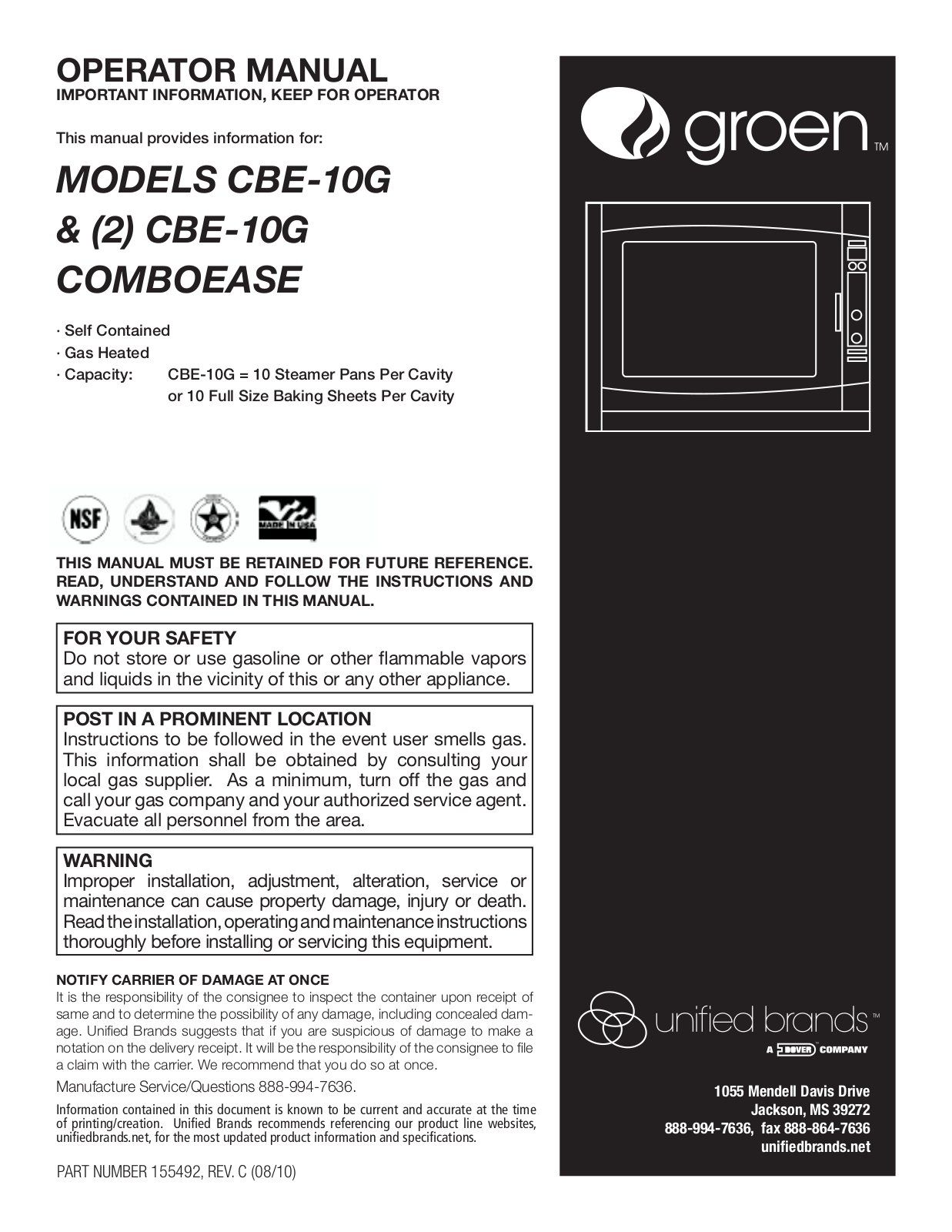 Groen CBE-10G Installation Manual