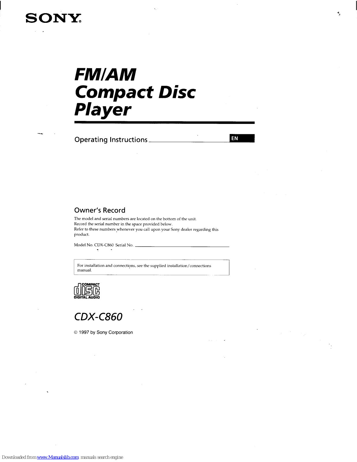 Sony CDX-C860 Primary Operating Instructions Manual - ManualMachine.com