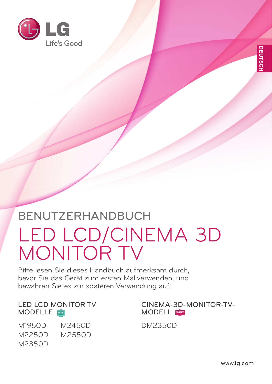 LG Electronics LED LCD, CINEMA 3D MONITOR TV OWNER’S MANUAL