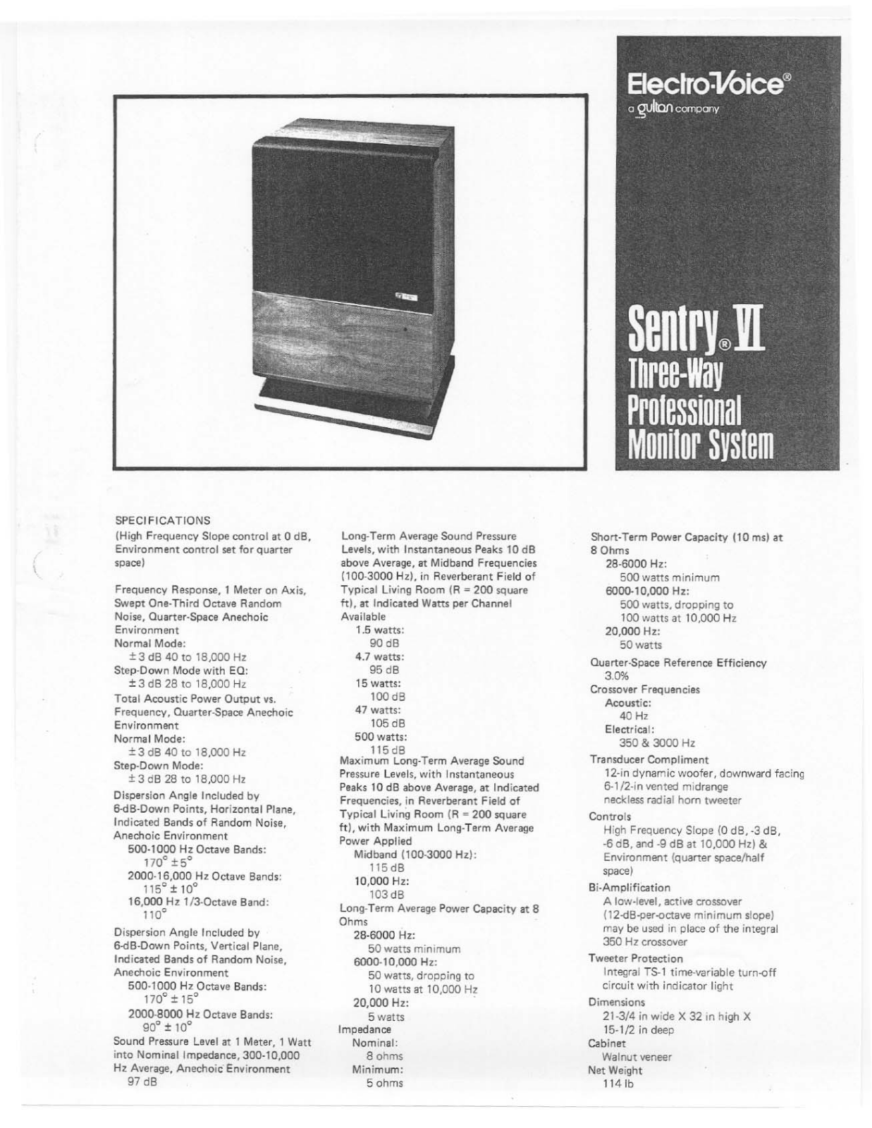 Electro-voice SENTRY VI DATASHEET