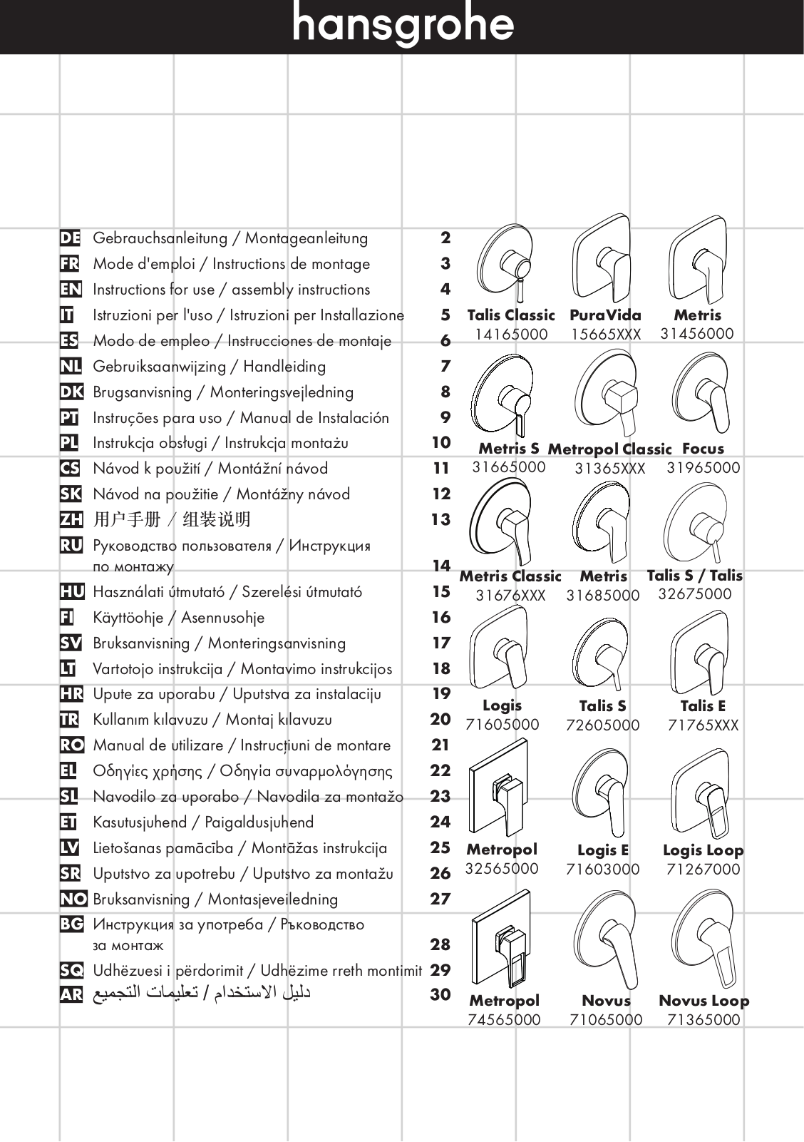 Hansgrohe 32565000, 31685000, 31365000 User Manual