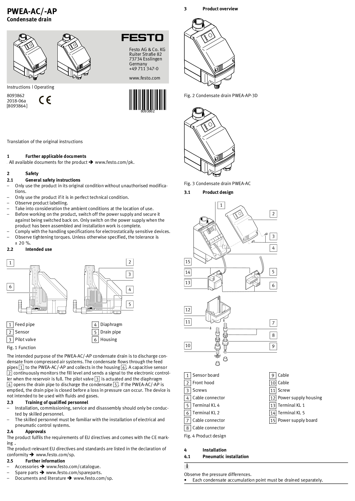 Festo PWEA-AC Series, PWEA-AP-3D, PWEA-AP Series, PWEA-AP-7A, PWEA-AC-6A Operating Instructions Manual - ManualMachine.com