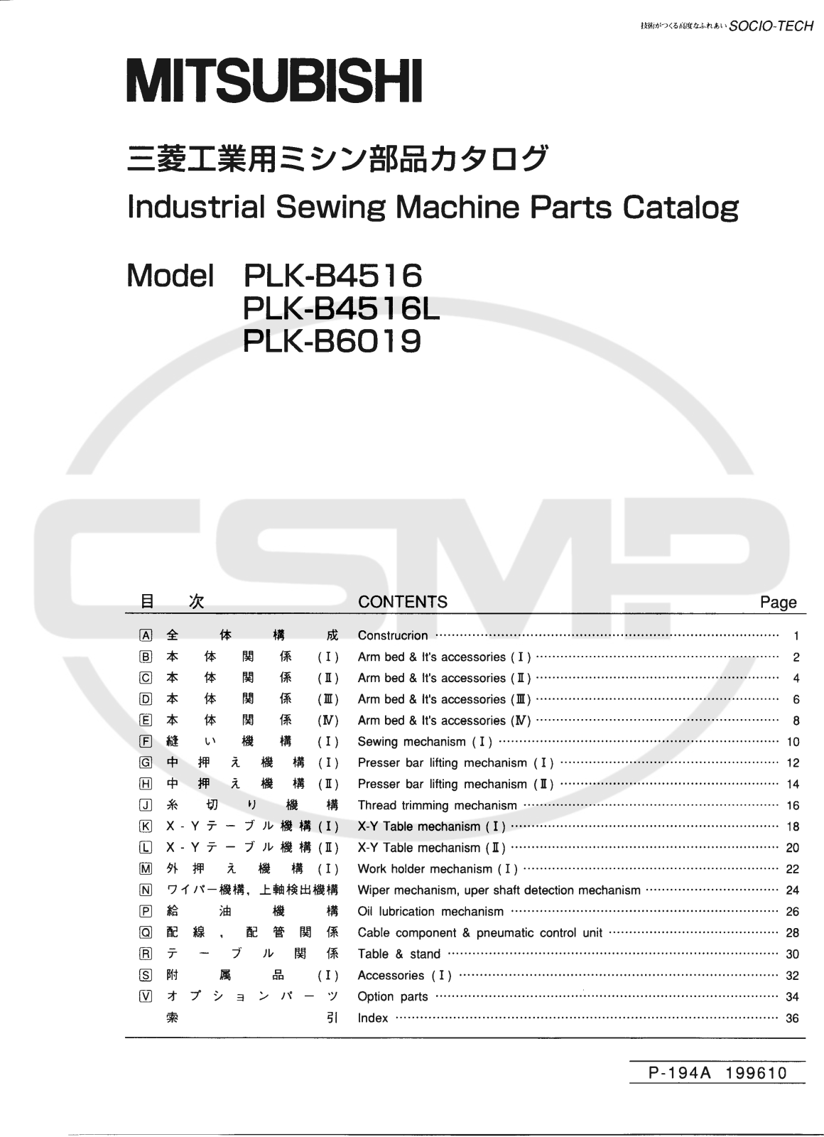 Mitsubishi PLK-B4515, PLK-B4516L, PLK-B6019 Parts Book