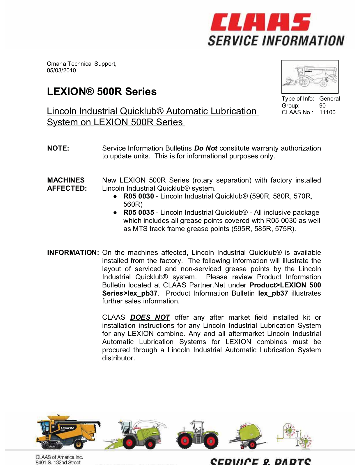 Claas Lexion 500 Service Manual